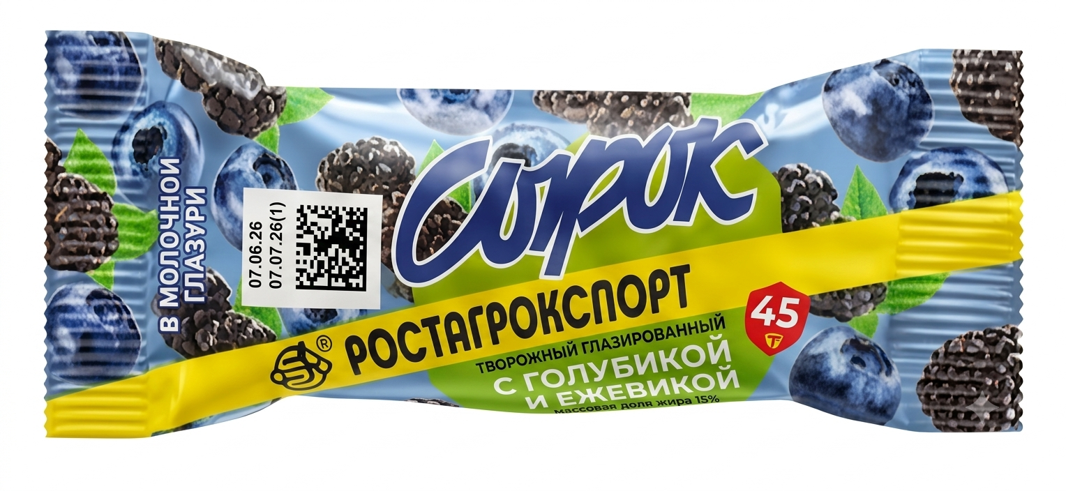 РОСТАГРОЭКСПОРТ Сырок в молочной глазури с ГОЛУБИКОЙ и ЕЖЕВИКОЙ 45г