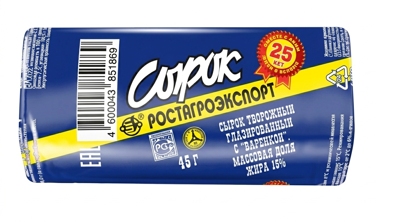 РОСТАГРОЭКСПОРТ Сырок с "ВАРЕНКОЙ" 15% 45г