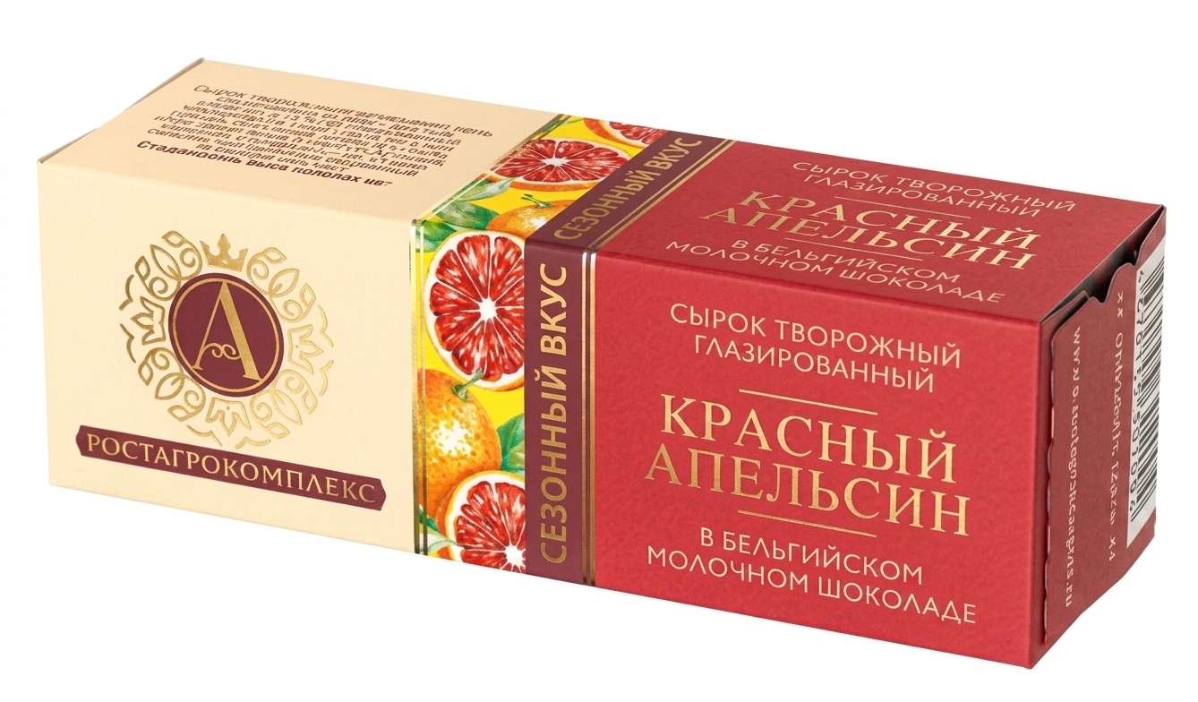 РОСТАГРОКОМПЛЕКС Сырок в молочном шоколаде с наполнителем "КРАСНЫЙ АПЕЛЬСИН" 26% 50г (008)